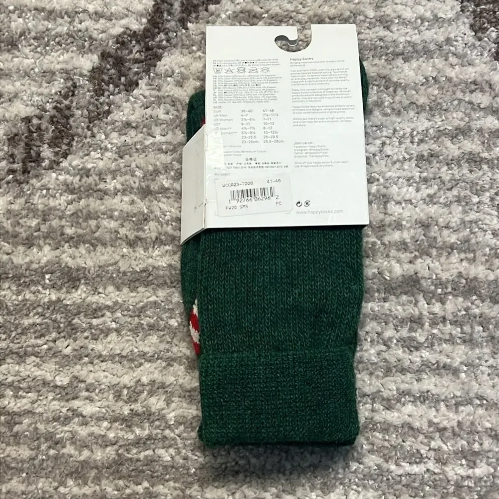 Happy Socks Green Candy Cane Wool Christmas Socks US W 10-12.5 M 8-12